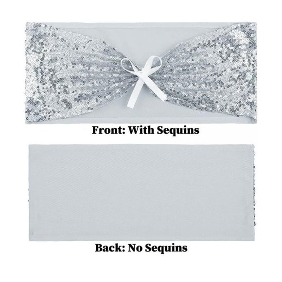 50 pieces | Silver Sequin Chair Sashes Stretch Spandex Bands Sparkling Wedding - Picture 6 of 6